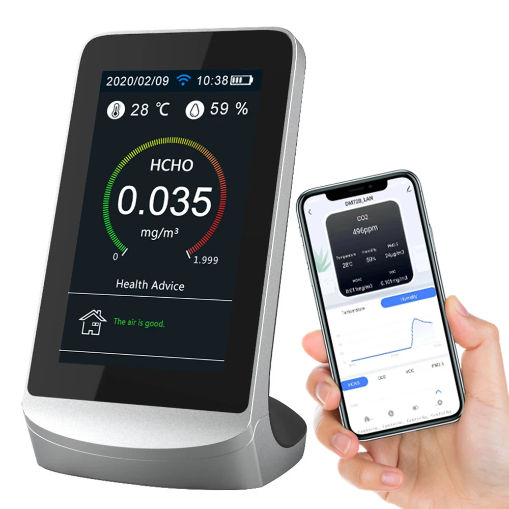 CO2 measure device PM2.5 tester CO2 sensor analyzer with wifi link indoor air quality monitor HCHO TVOC Formaldehyde gas tester