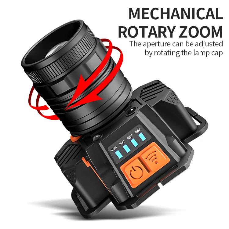 3 Modes Zoomable Camera Sensor Headlight with Power Bank Highlight Aluminum Alloy USB