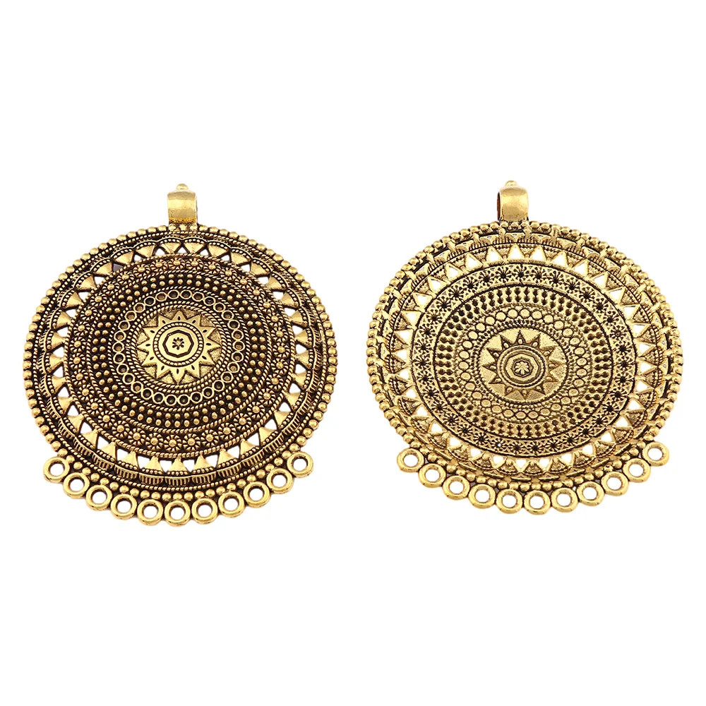 Antique Gold Plated Large Boho Ethnic Tribal Connector Round Medallion Charms Pendants For Necklace Jewelry Making