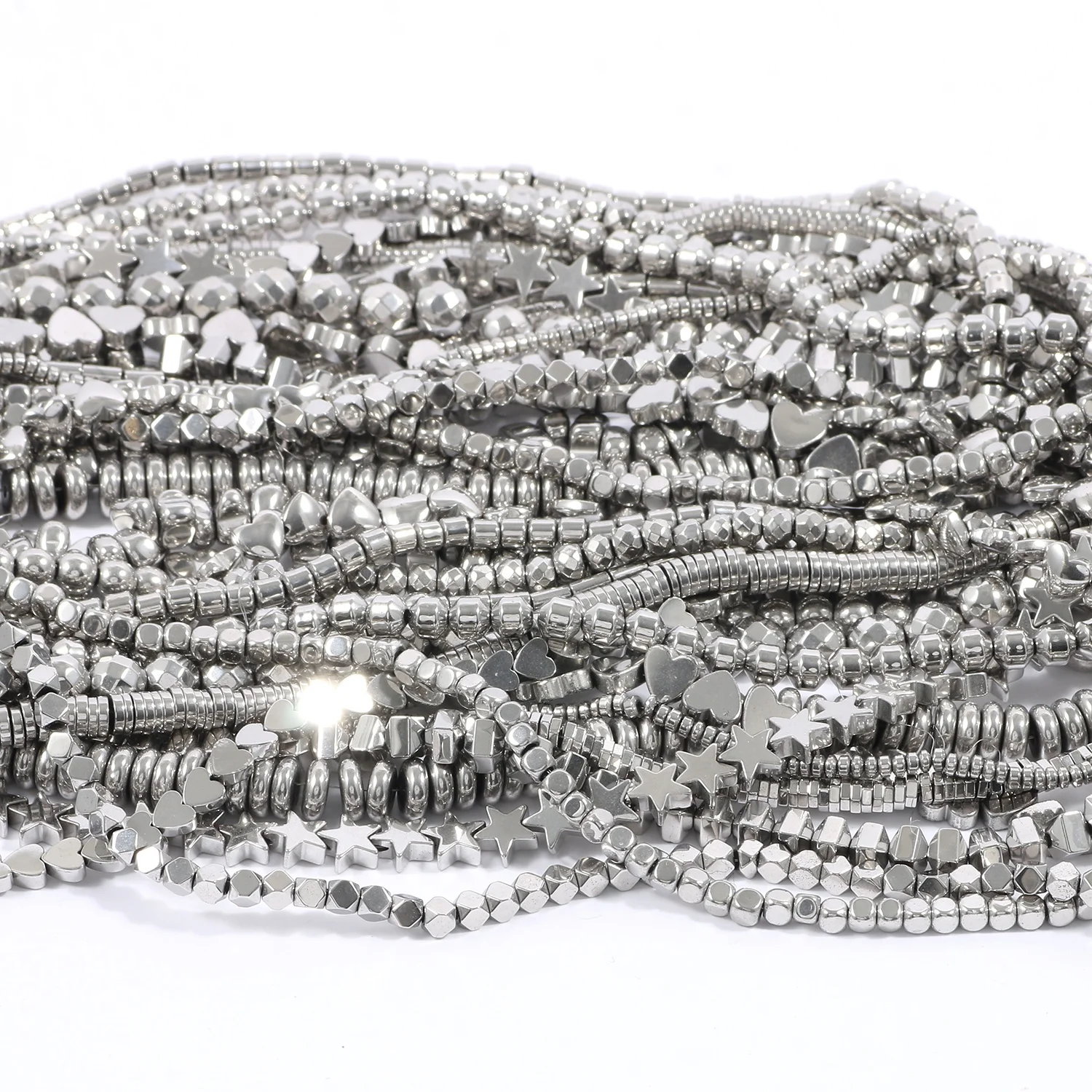 Star/Tube/Heart Shape White Gold Plating Natural Hematite Stone Rondelle Spacer Beads for Jewelry Making DIY