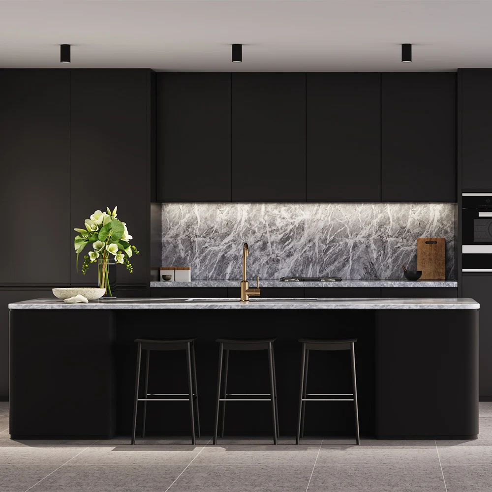 Изготовленный на заказ меламиновая доска серый МДФ лак двухсторонний кухонный шкаф с раковиной из нержавеющей стали