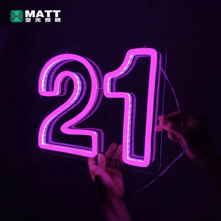 MATT 2023 factory manufacture drop shipping 32 cm number 21 birthday party activities decorations custom indoor led neon sign