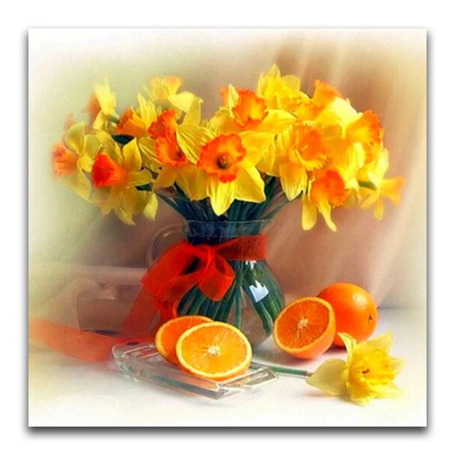 
Wholesale Diamond Painting New Style Full Diamond Embroidery Kits Cross Stitch Orange Yellow Bouquet Chinese Art Paintings 1 Set 