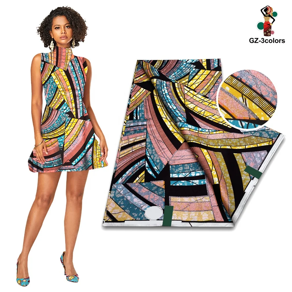 New Arrival 100% Cotton Grand Super Gold Wax  Glitter Wax Print Fabric Ankara