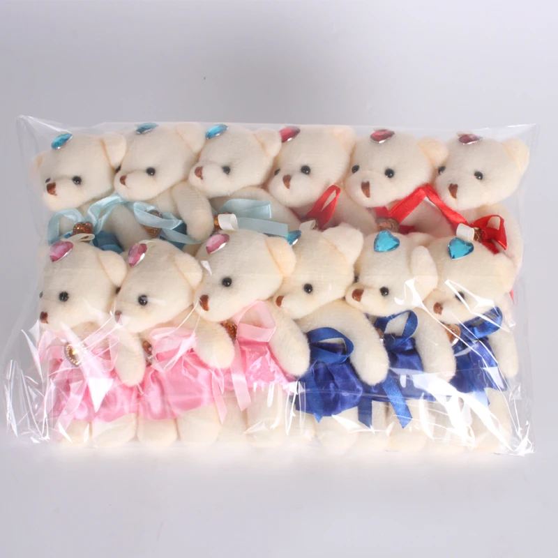 12pcs/Lot 11 Colors Mini Teddy Bear Stuffed Plush Toys Diamond Female Teddy Bear Dolls for Wedding  Bears with Dress