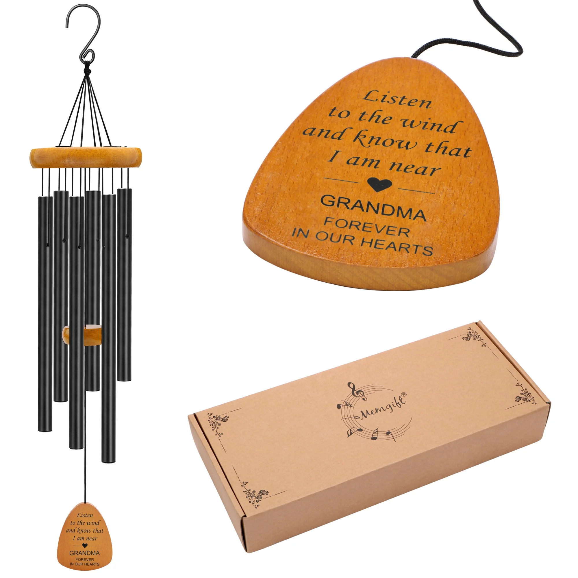 Деревянные памятные ветряные колокольчики, персонализированные с 6 настроенными трубками, элегантные колокольчики для сада, патио, балкона и дома