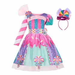 2021 New Girl Candy Carnival Dress for Girls Sweet Adorable Lollipop Cosplay Summer Frocks Kids Birthday Fancy  dress for girls