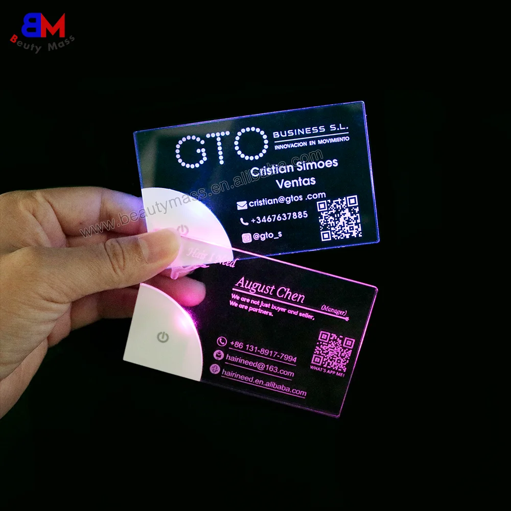 Unique Custom personalized acrylic illuminated LED business card RGB lights color changing acrylic LED business card printing