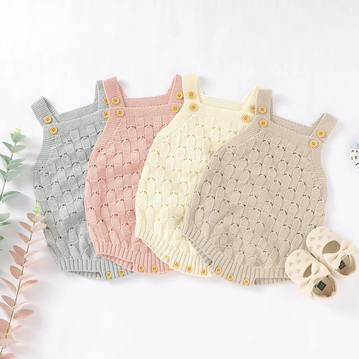 Custom Instagram Solid Color Baby Knitted Rompers Jumpsuit  Baby Clothes Suspender Crochet Sweater