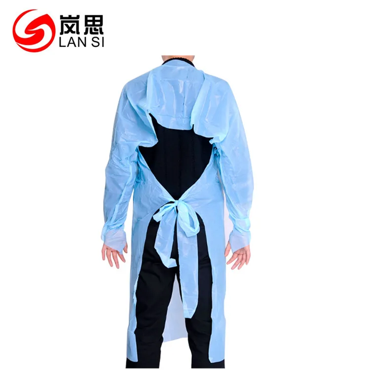 
Disposable Plastic Waterproof Blue Aprons with Long Sleeve 