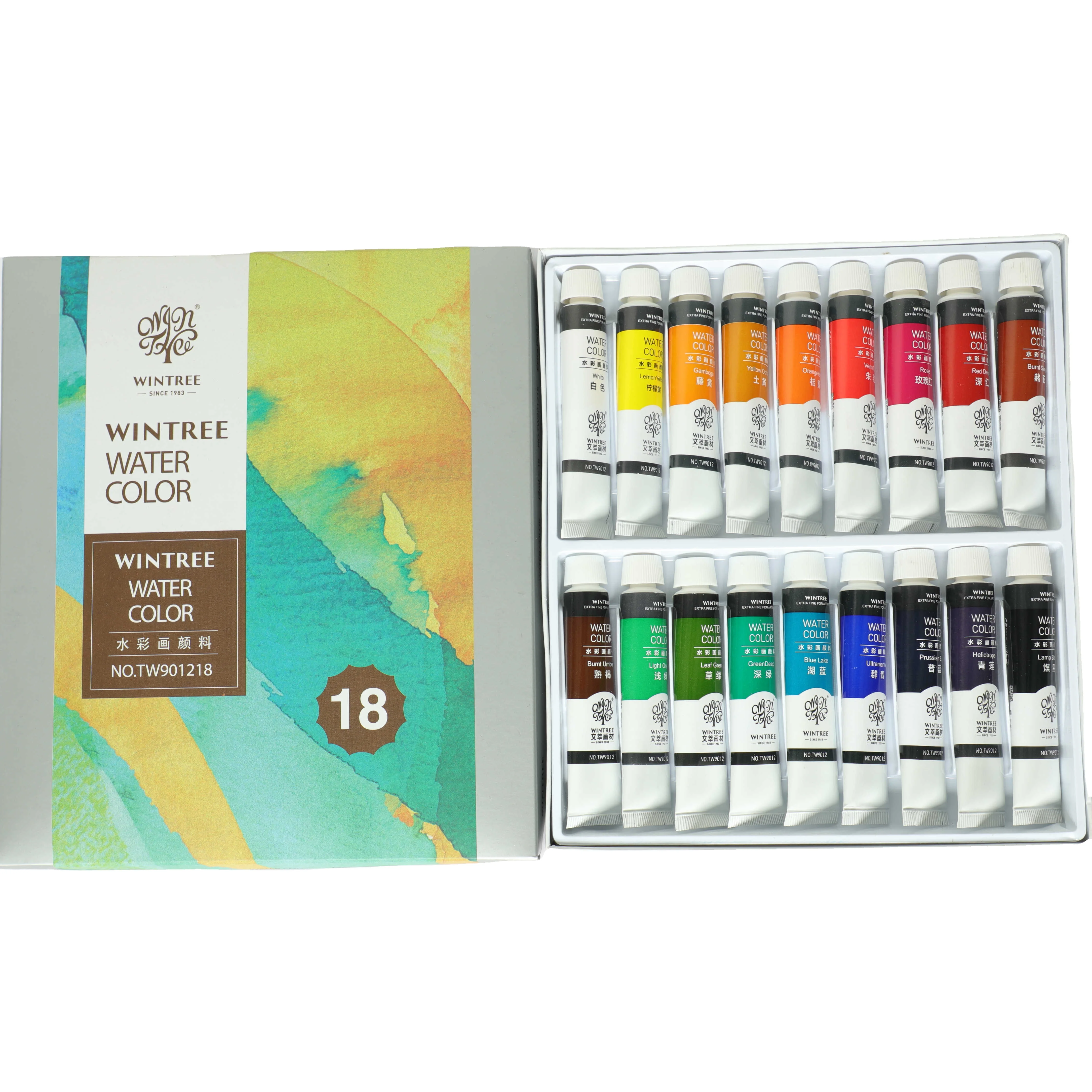 Wintree  Water color paint set 18color 12ML for artist painting Good Wholesale Cheap  Non-toxic water colour paints