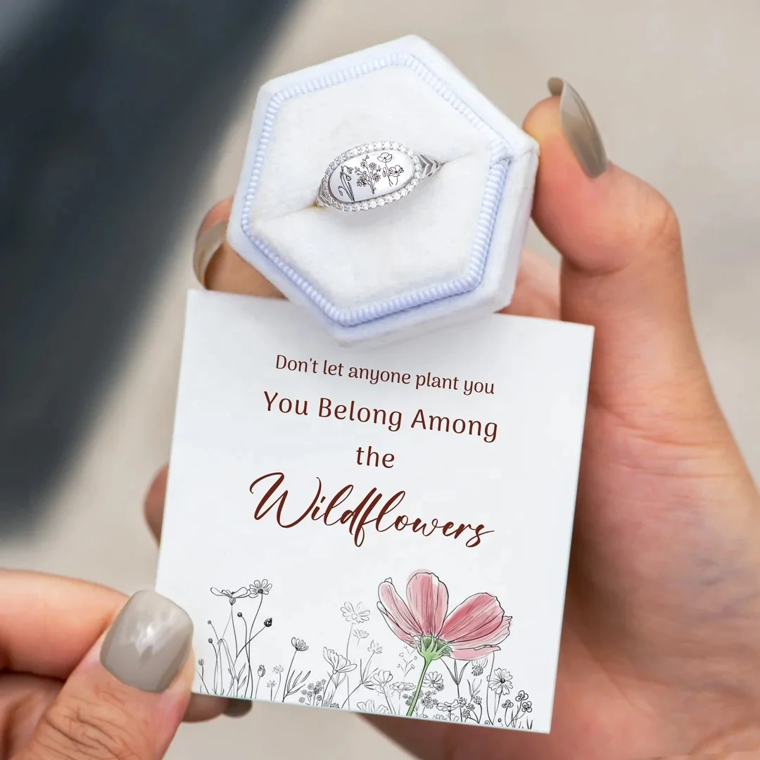 Dina  Wholesale Fine Jewelry  Women 925 Sterling Silver Floral Birth Flower Ring Band Diamond Zircon Stone Women Rings