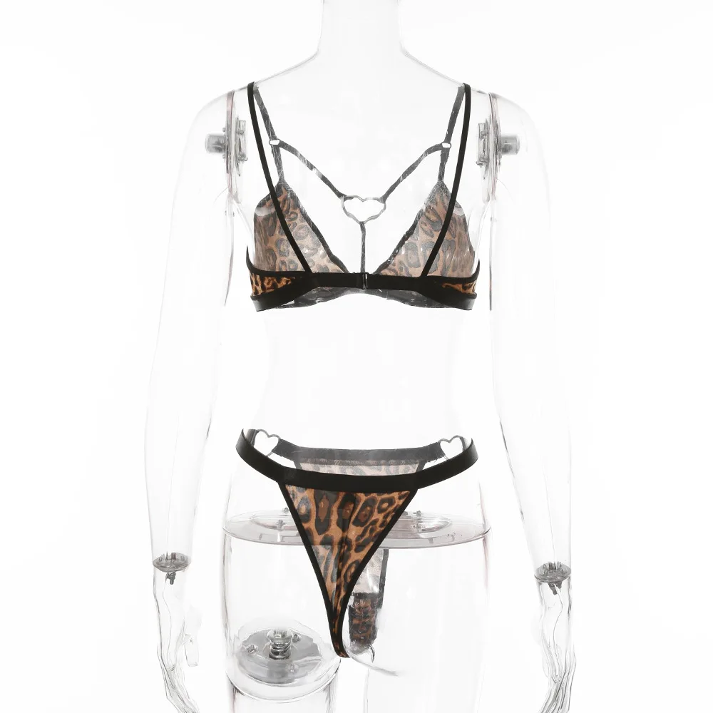 China supply hot sexy transparent three-point seductive leopard print cute mini sexy lingerie
