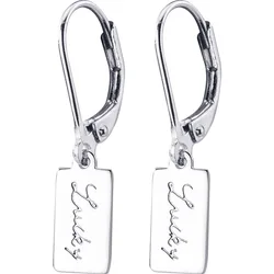 Stylish Personalized Lucky Charm Earrings Gold Plated S925 Sterling Silver Jewelry For Women Rectangle Etch LUCKY Drop Earrings