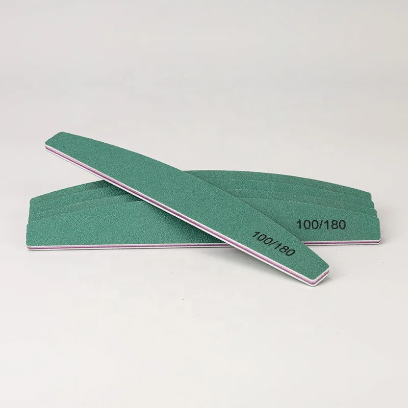 Double Side Sandpaper Premium Green Half Moon Hand Manicure Private Label 100/100 Grit Nail Files 100 180 Custom Printed