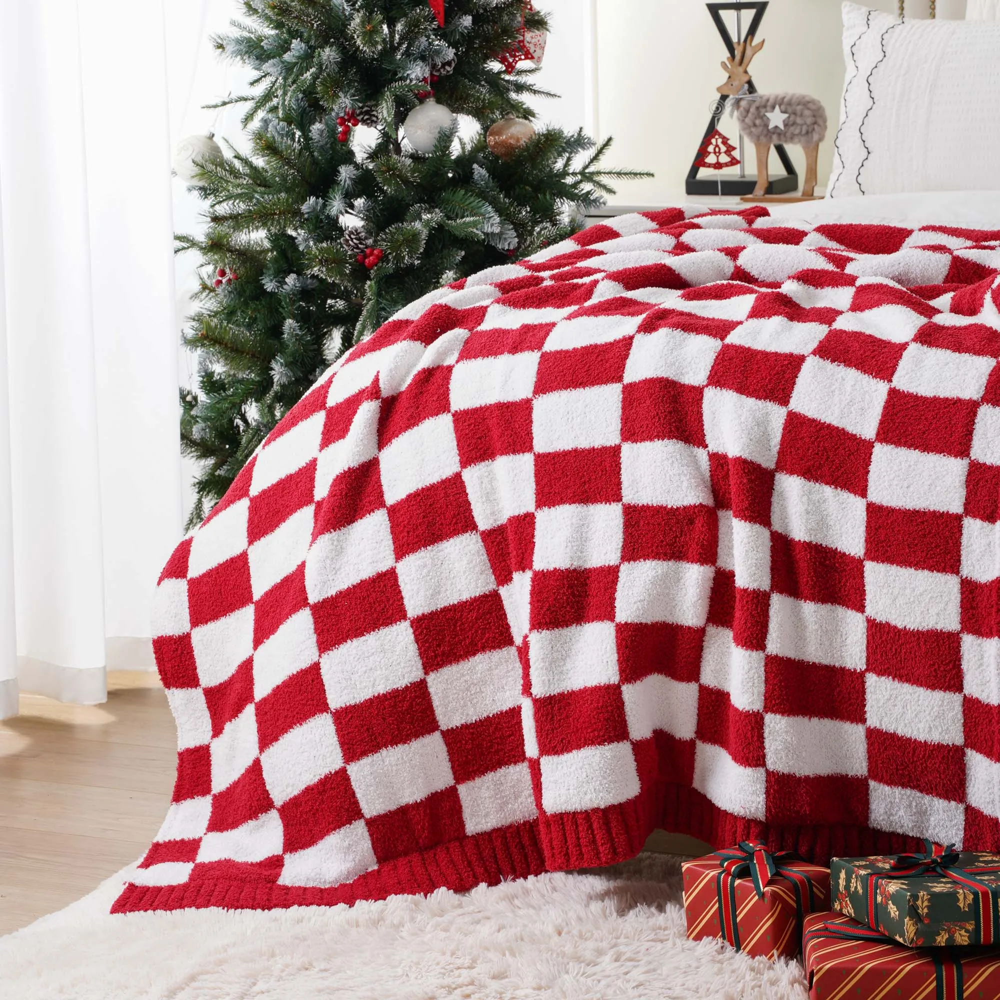 Home Knitted Throw Blankets Microfiber Feather Yarn Plush Soft Warm Throw Blanket Cozy Fluffy Blanket for Couch Bed Sofa