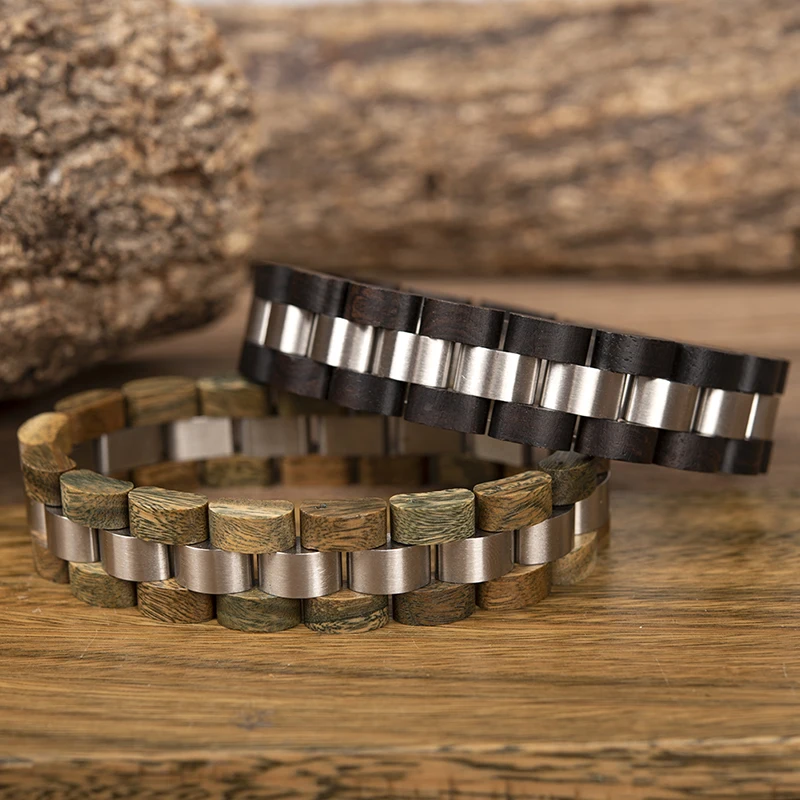 2020 BOBO BIRD Factory Stainless Steel Natural Wooden Bracelet Men Handcrafted Bracelets with Best Price