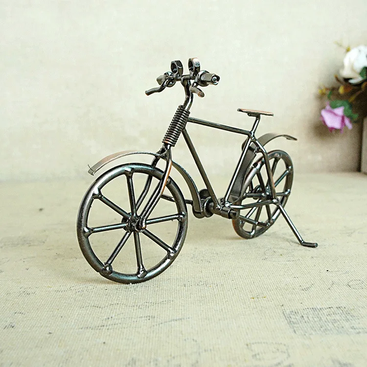 Vintage Iron Metal Craft Handmade Mini Bicycle Model Diecast Bike Toy for Home Decoration