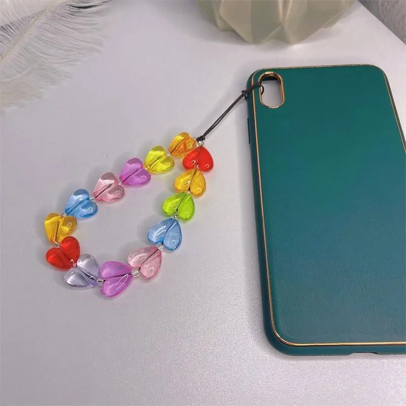 2022 New Colorful Acrylic Heart  Phone Chain  Mobile Phone Chain Strap Phone Chain