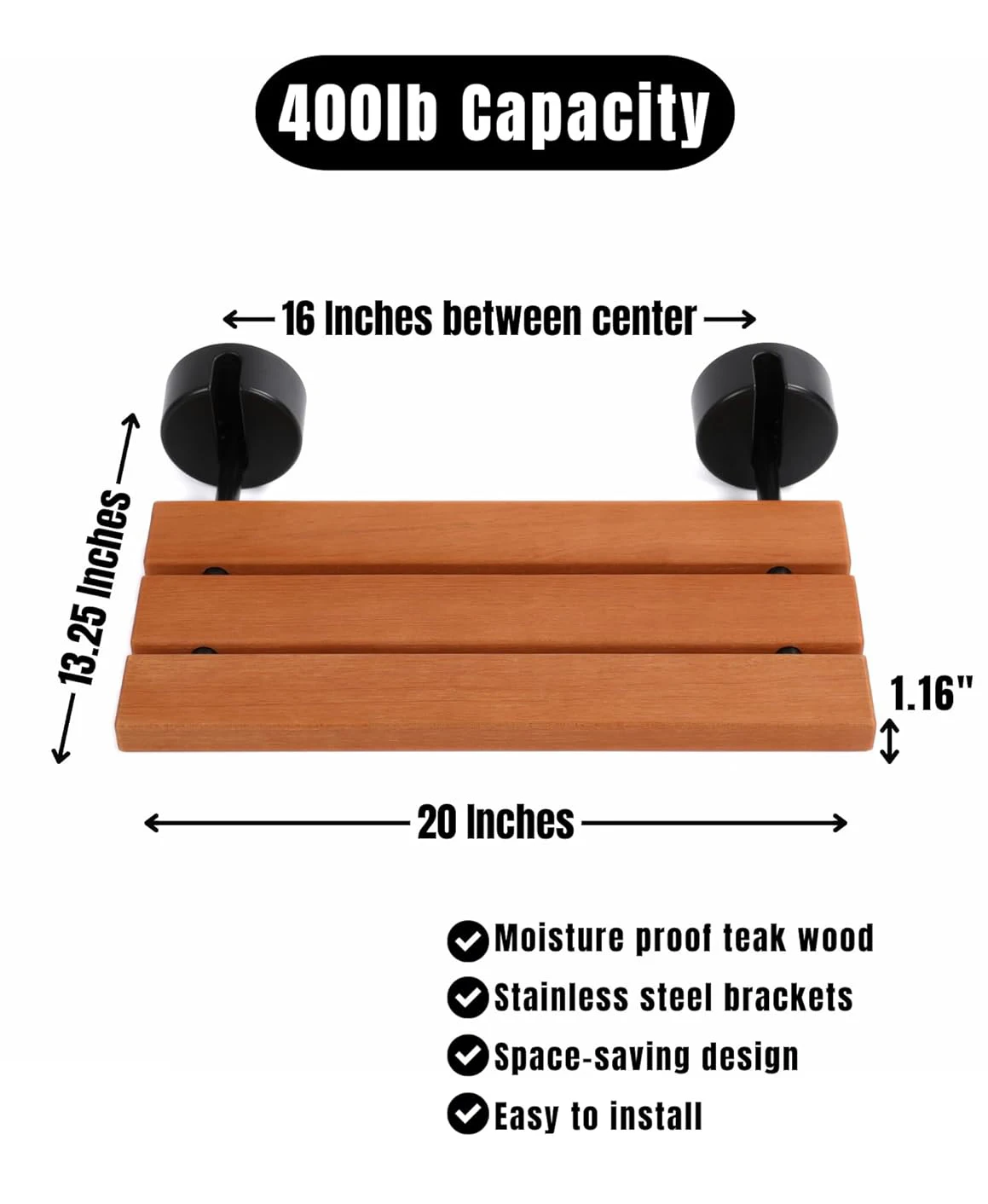 Wall Mounted Teak Fold Down Folding Shower Hot Tub Bench Seat Chair