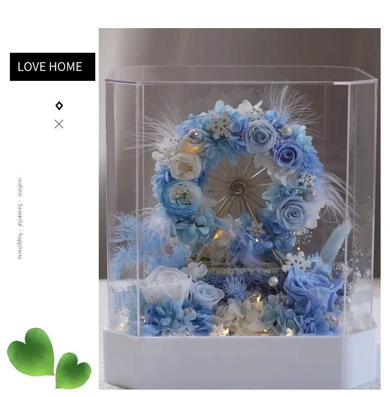 Luxury Ferris wheel Eternal Rose Preserved Flower gift wedding decoration Remote control 8 lights in acrylic boxes