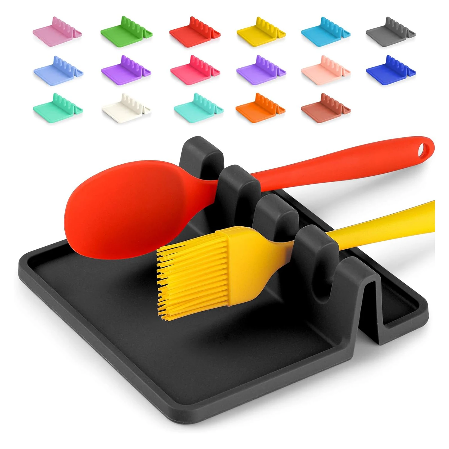 BPA-Free Durable Spoon Rest with Drip Pad Heat-Resistant Kitchen Utensils Holder Silicone Spoon Rest for Stove Top