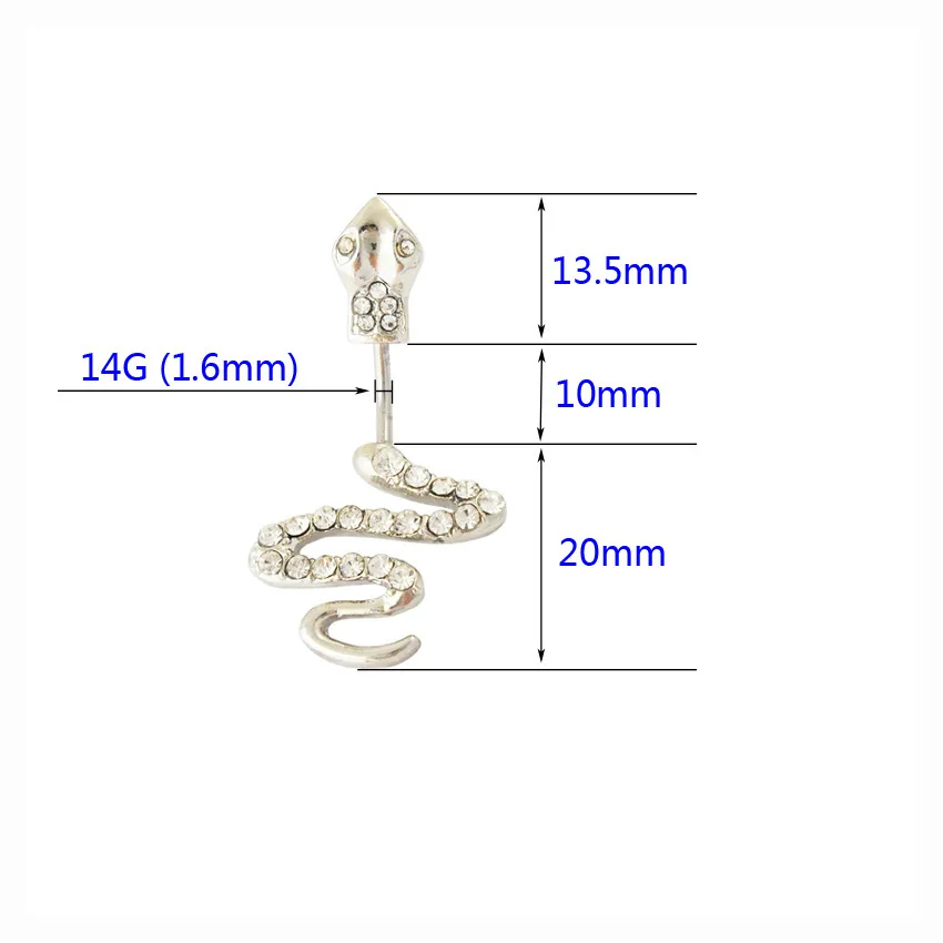 Surgical Stainless Steel Belly Button Ring Full Diamond Snake Navel Ring Piercing Body Hypoallergenic Umbilical Nail for Women