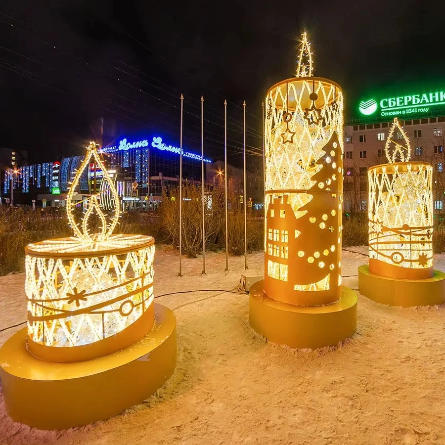 Commercial Outdoor Waterproof Giant 3D Metal candle Lantern Moon Star Motif lights Christmas Ramadan Events decorations