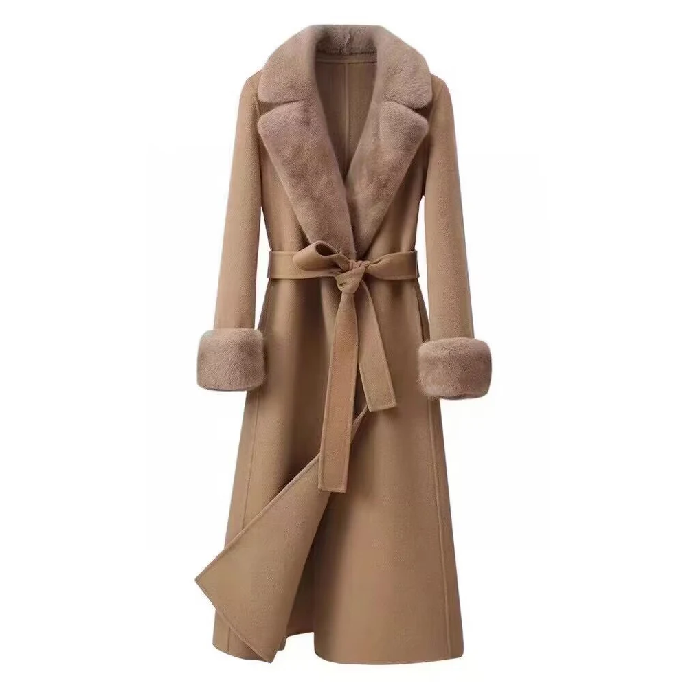 High Quality Long Sleeves Windproof Fur Jacket Genuine Winter Mink Shearling Leather Denim Coat