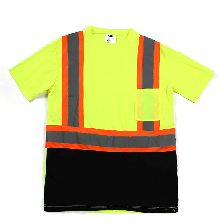 Quick dry Reflective Road Safety T Shirt Men Cheap Yellow Strap Logo Glory Color Tape Feature Navy Material