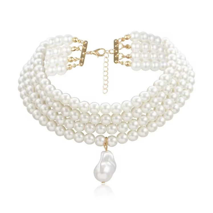 2024 Chokers Multi-layer Pearl Statement Bridal Choker Necklace Simulated Pearl for Wedding Party Jewelry Hiphop Chains