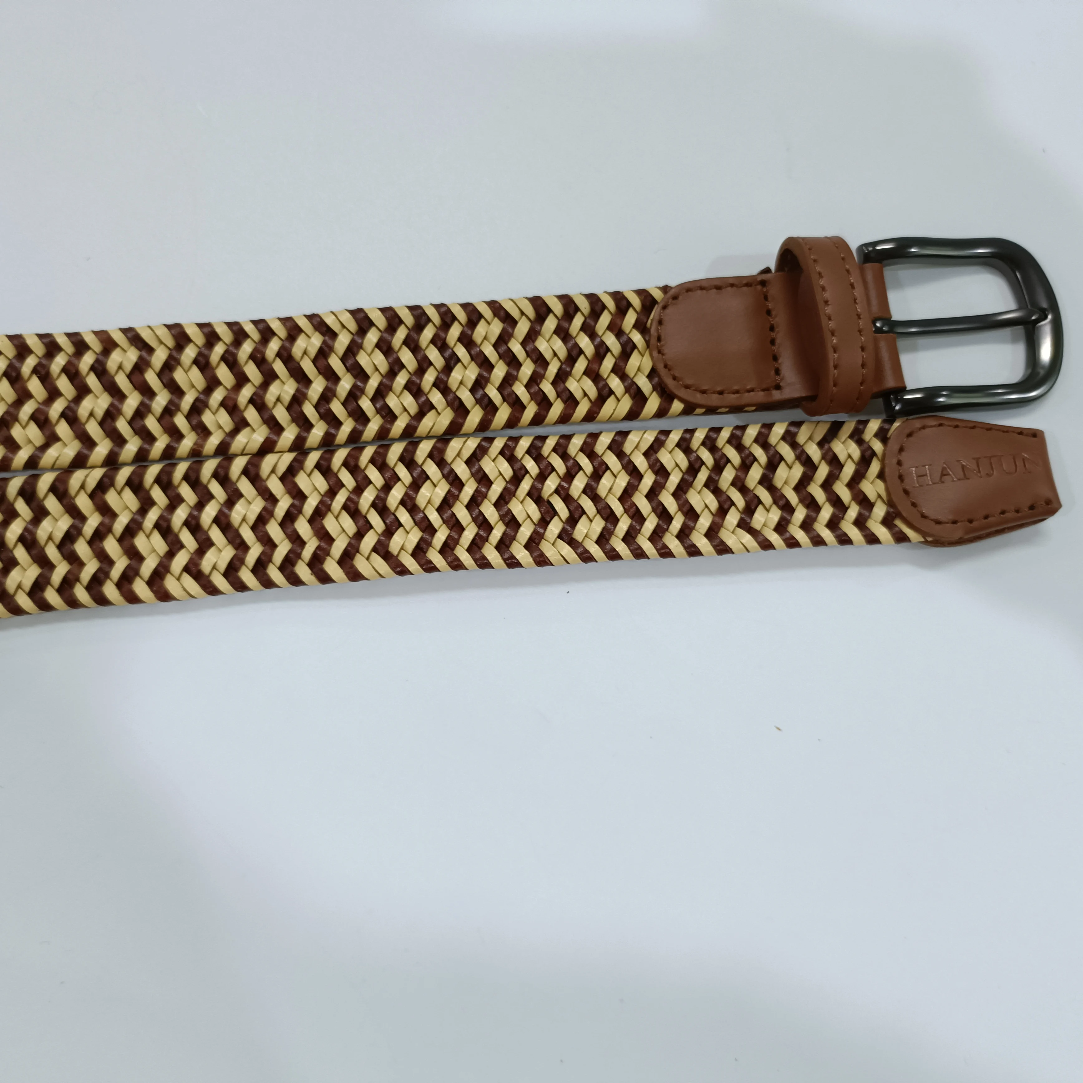 Factory Hot Sale Custom Woven Man Women Elastic Adjustable Bonded Leather Belts with split leather