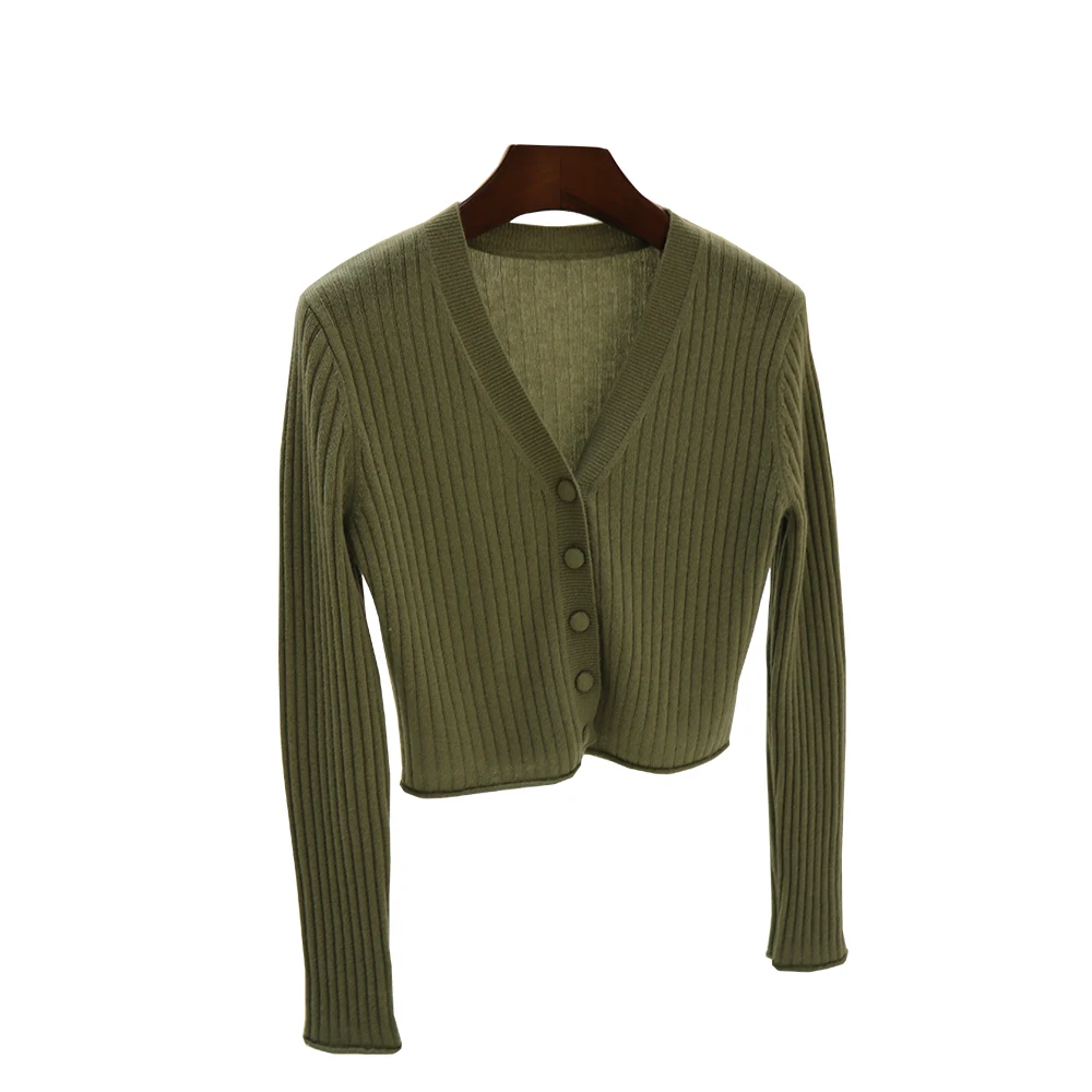 
Fresh and simple design v neck 100 cashmere fall cardigan sweaters for women 