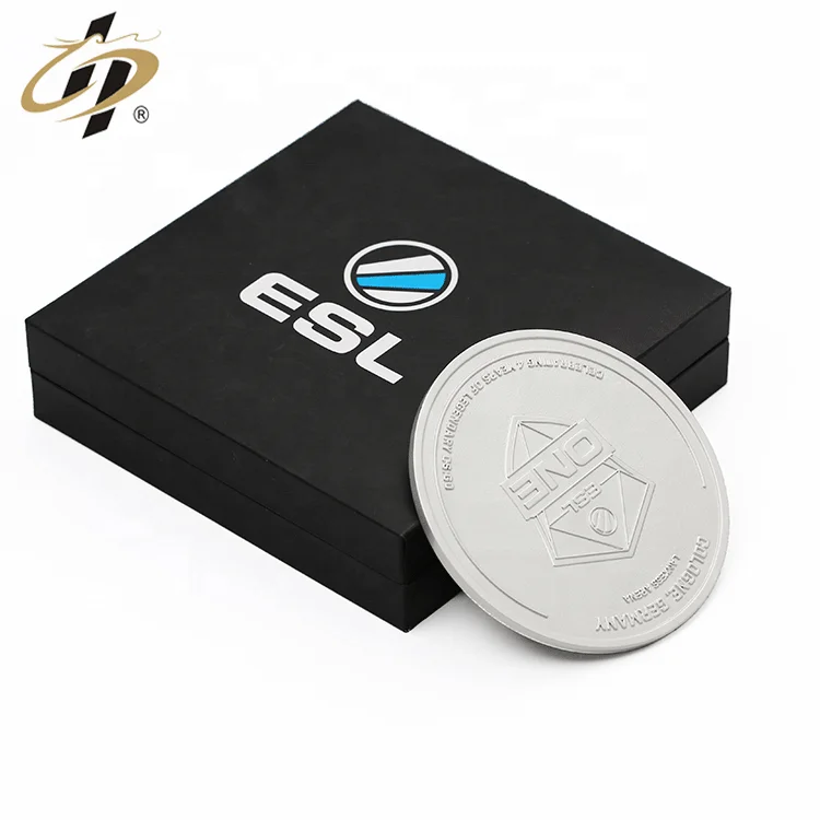 Shuanghua Made Zinc Alloy Silver Metal Medallion Custom Engraved Logo 3D Souvenir Coin With Gift Box