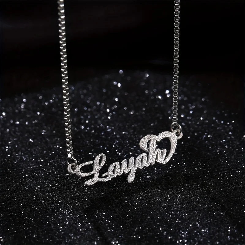 Custom Name Necklace Personalized Shining Box Chain Letter Nameplate Pendant Charm Necklace Accessory Jewelry