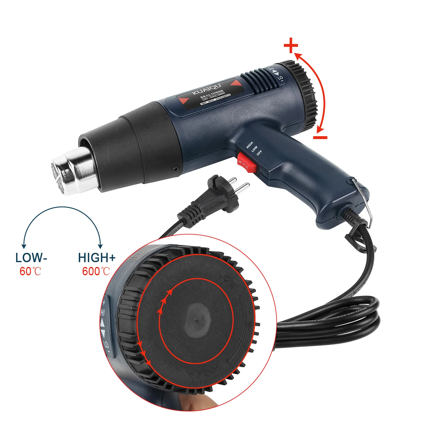 KQ880 60~600 Degrees Centigrade 1800W Profession Portable Mini Hot Air Gun With