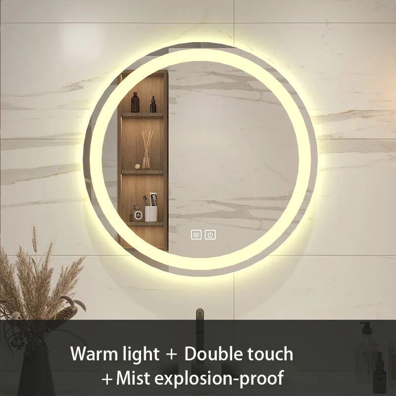 Modern LED mirror bathroom round handwashing toilet makeup smart mirror fog removal hanging wall three-color light mirror