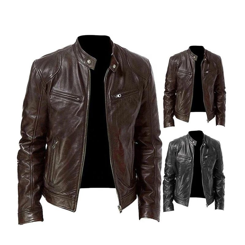 Wholesale Prices And Bulk Quantities Brown Quilted Angry Logo Embossed Waxed Genuine Cow For Men jacke veste leather jacket