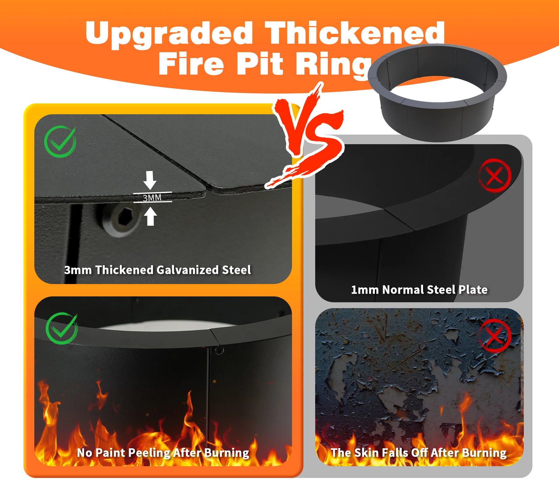High Quality Outdoor Camping Wood Burning Fire Pit Round Galvanized Steel Charcoal Fire Ring