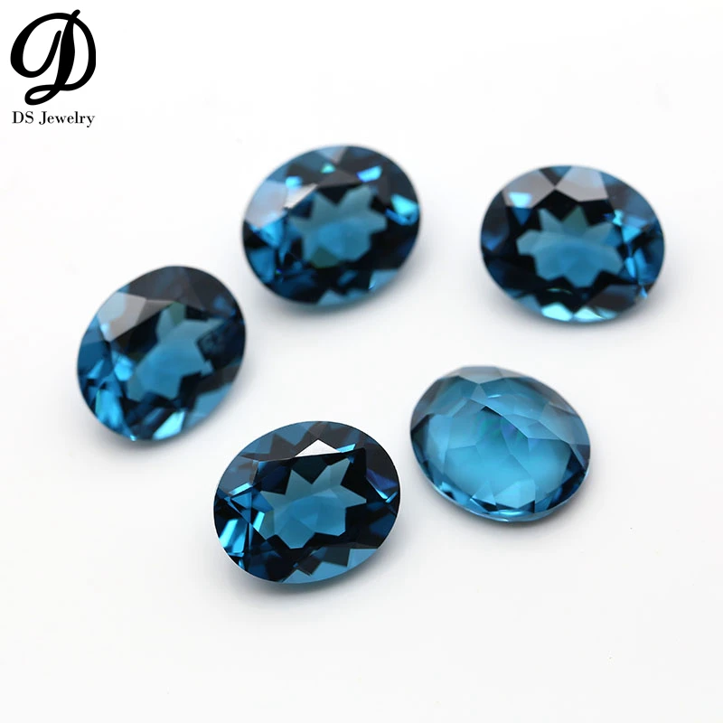 Custom Lab Grown Synthetic Nano Loose Stone 10x12 Oval Topaz London Blue Nanosital For Low Price
