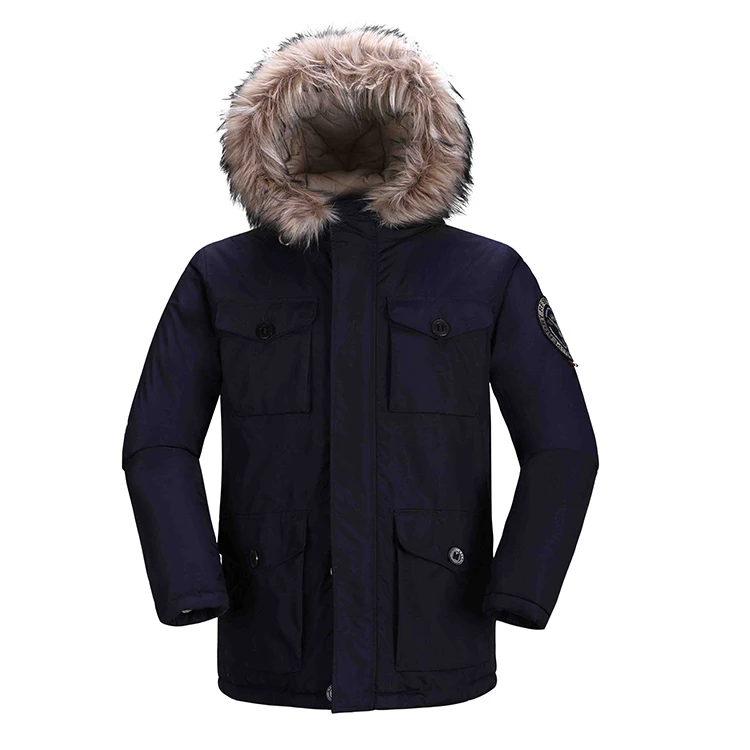 Outdoor insulated custom warm  waterproof windbreaker winter zip mens parka with fur hood padded coat jacket men