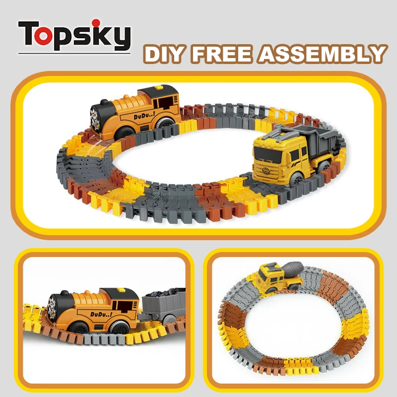 High Quality Diecast Race Tracks Vehicle Toy Boys DIY Assembly Flexible Track Play set with 3 PCS Construction Car for Kids Toys