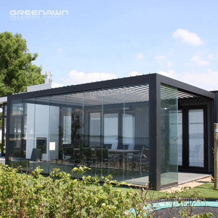 Terrace roof garden gazebo metal aluminium pergola bioclimatic with RGB light