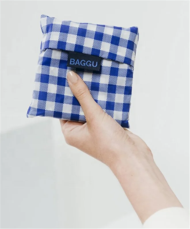 Reusable Custom Logo Printed Recycled Ripstop Nylon Eco Standard Foldable Shopping Bag with Tag