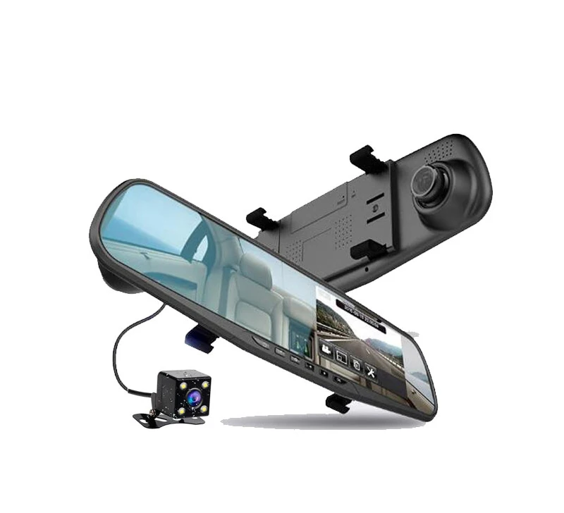 New Dual lens Car rearview mirror Dashboard Camera Recorder with 4.3inch HD display, Back up Camera and Motion Detect