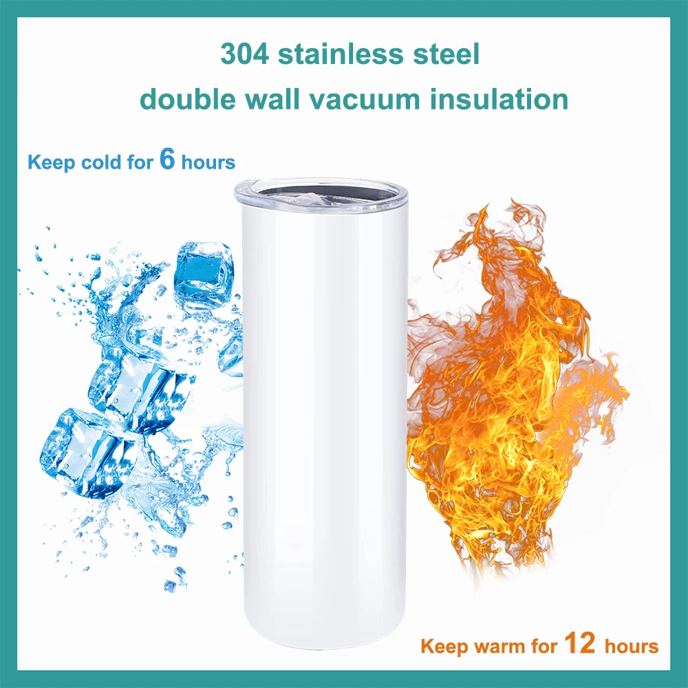 Usa warehouse sublimation tumbler blank with metal straw white wholesale bulk stainless steel 20 oz straight screw on duo lids