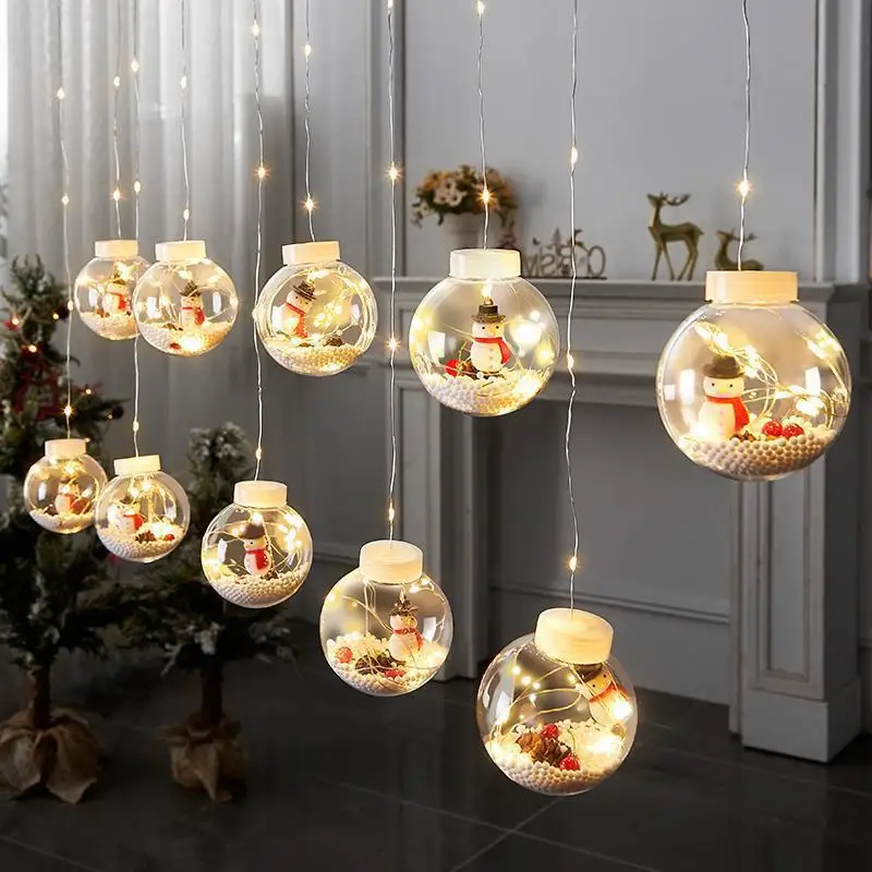 Spot Christmas Tree Santa Claus Snowman String Hanging Curtain Light LED Copper Wire Wishing Round Ball Christmas Ornament