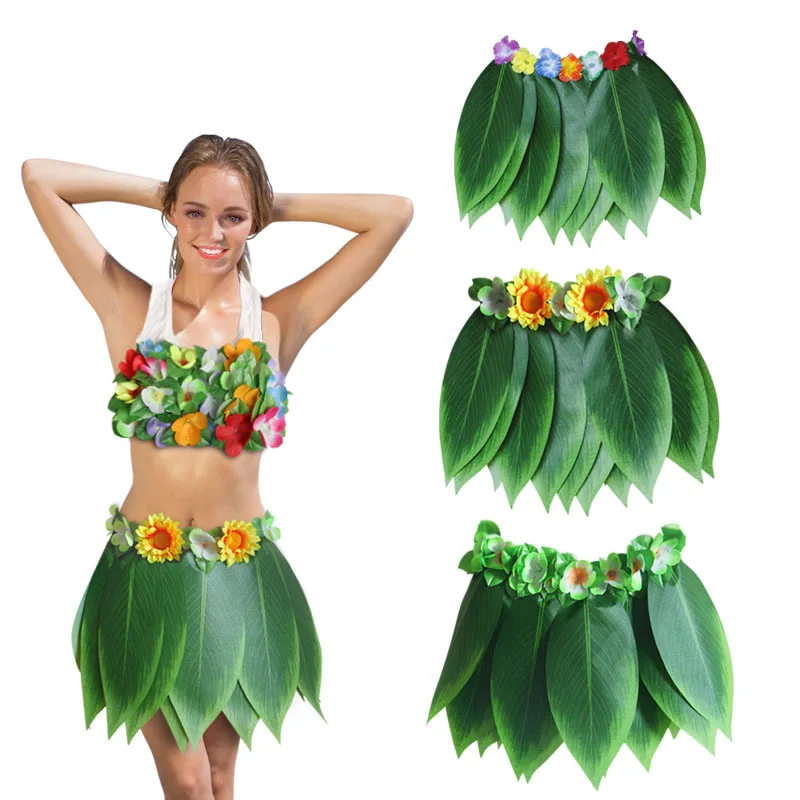 New Hot Hawaii Artificial Skirt Green Leaves Sunflowers Tropical Hawaiian Party Hot Skirts