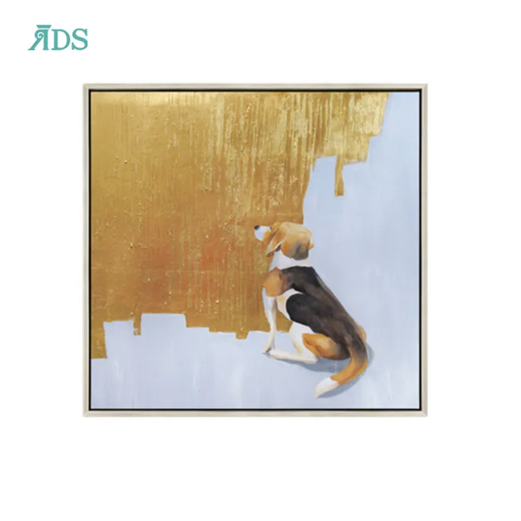 
Handmade abstract oil canvas dog gold painting living room 
