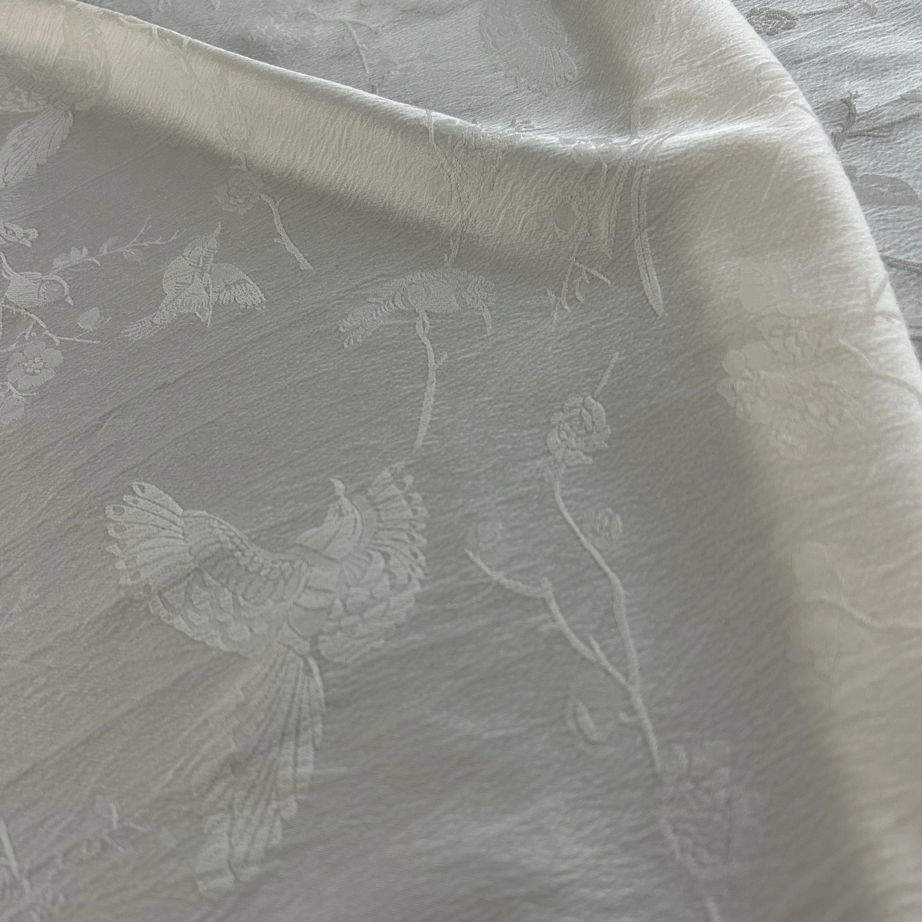 3314 Acetate Like Satin Embossed Jacquard Fabric With Singing Birds & Fragrant Flowers Embossing Pattern For Cheongsam Dresses
